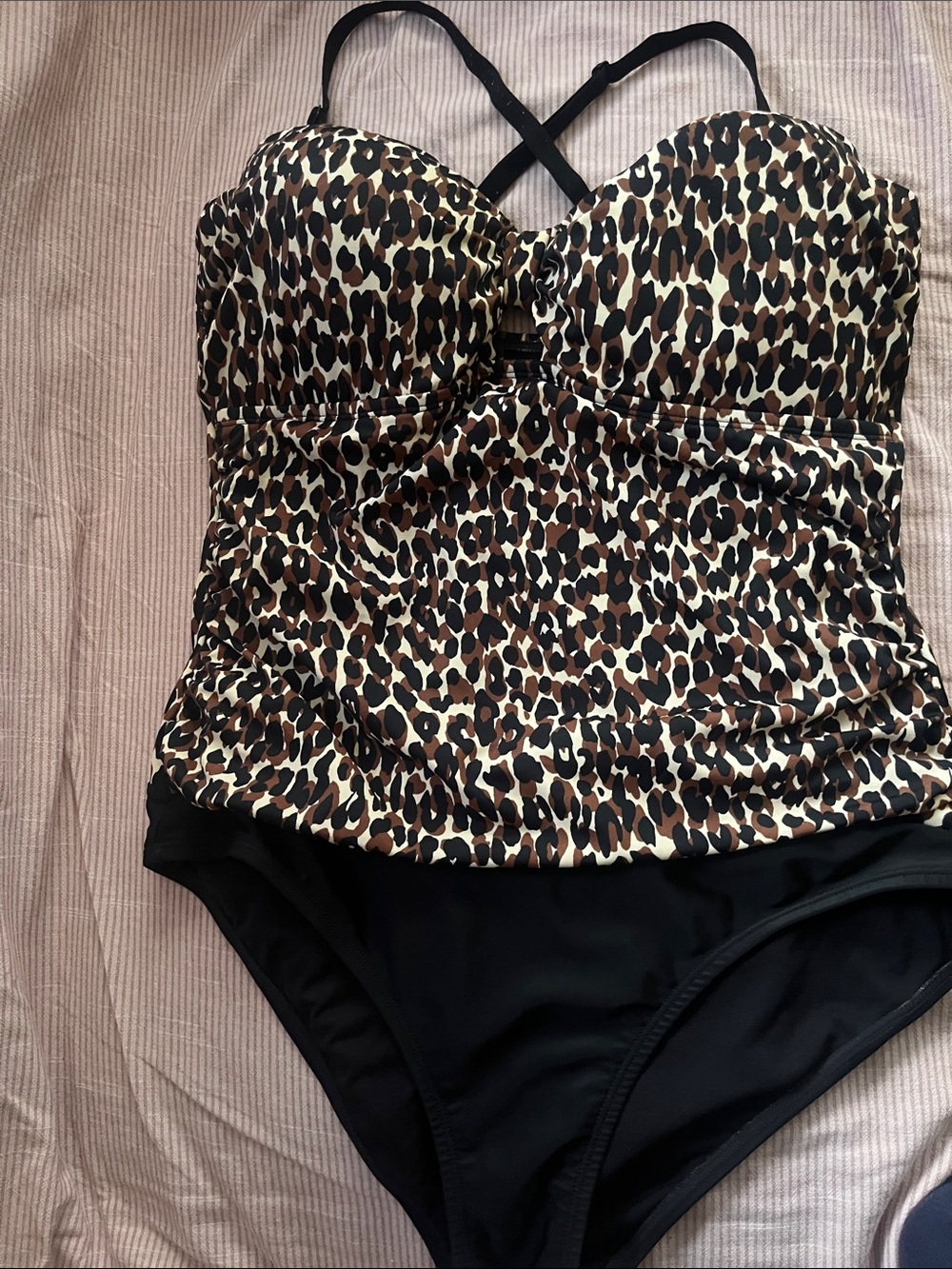 Leopard Print Kids One-Piece Swimsuit with Black Bottom